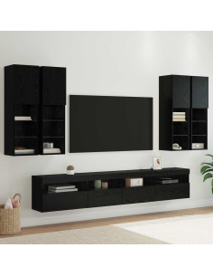 Set Mobile TV a Muro con Luci LED con led 7 pcs Rovere Nero