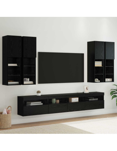 Set Mobile TV a Muro con Luci LED con led 7 pcs Rovere Nero