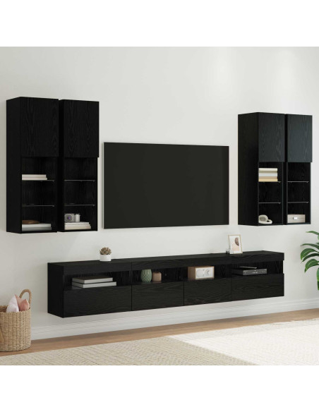 Set Mobile TV a Muro con Luci LED con led 7 pcs Rovere Nero