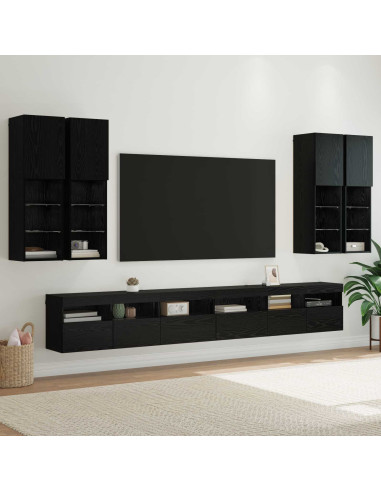 Set di Mobiletto da TV a Parete 7 pcs Rovere Nero