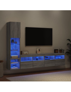 Mobili TV a Muro con LED 4pz Grigio Sonoma in Legno Multistrato