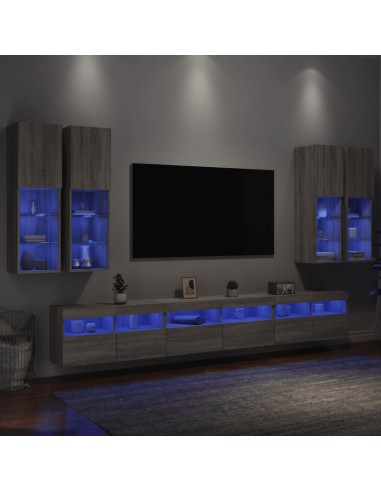 Set Mobili TV a Muro 7 pz con Luci LED Grigio Sonoma