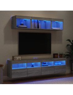Mobili TV a Muro con LED 5pz Grigio Sonoma in Legno Multistrato