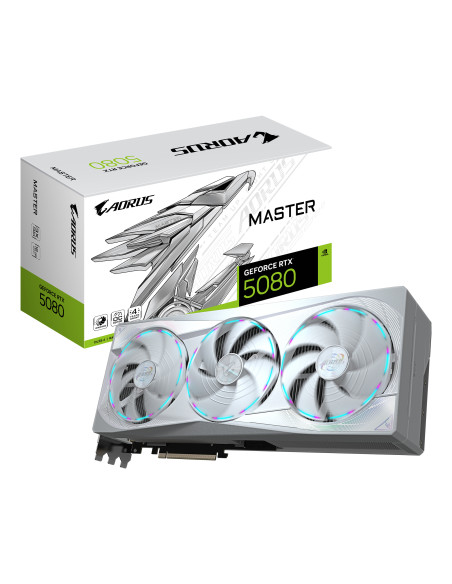 GIGABYTE AORUS GeForce RTX 5080 MASTER ICE 16G Scheda Grafica - 16GB GDDR7, 256 bit, PCI-E 5.0, 2805MHz Core Clock, 3 x DP 2.1a,