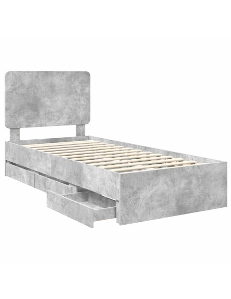 Struttura del letto con cassetto Grigio cemento 90 x 190 cm