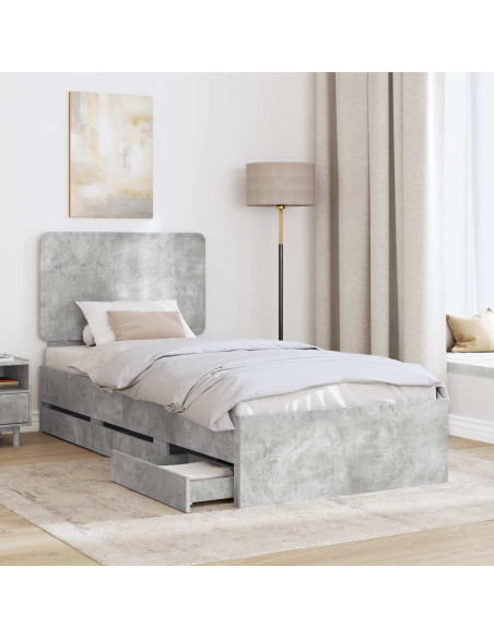 Struttura del letto con cassetto Grigio cemento 90 x 200 cm