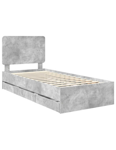Struttura del letto con cassetto Grigio cemento 75 x 190 cm