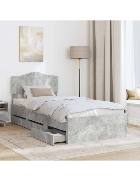 Struttura del letto con cassetto Grigio cemento 75 x 190 cm
