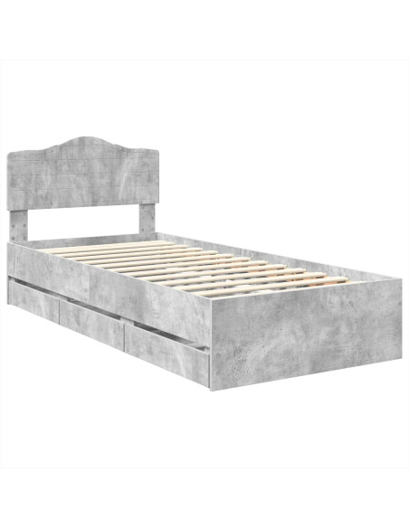 Struttura del letto con cassetto Grigio cemento 75 x 190 cm