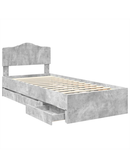 Struttura del letto con cassetto Grigio cemento 75 x 190 cm