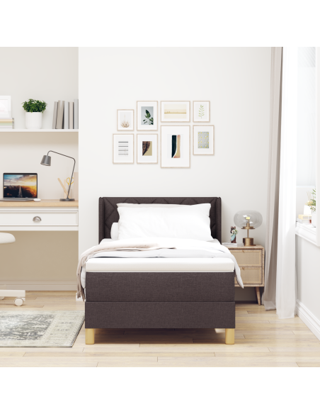 Letto a molle con testiera Marrone Scuro 190 x 90 cm Poliestere