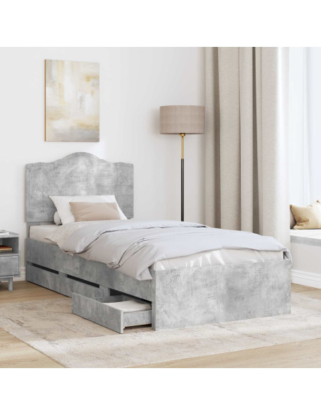 Struttura del letto con cassetto Grigio cemento 75 x 190 cm