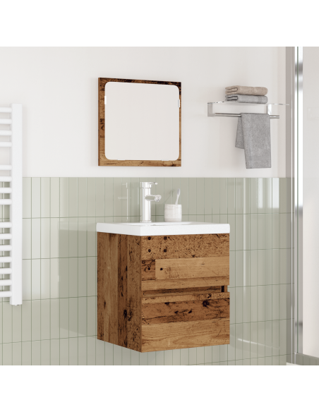 Set di mobili per il bagno 2 pcs Legno Antico e Bianco