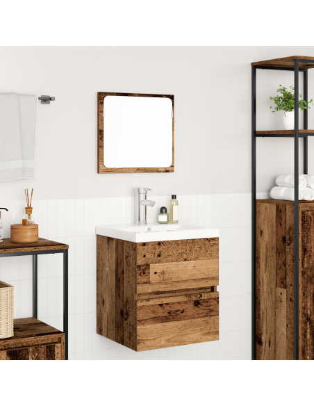 Set di mobili per il bagno 2 pcs Legno Antico e Bianco