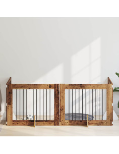 Cancello per cani con supporti 4 pcs Legno antico 100 x 80 cm