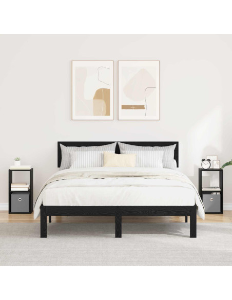 Comodino con cassetto 2 pcs Rovere Nero 25,5 x 22 x 49,5 cm