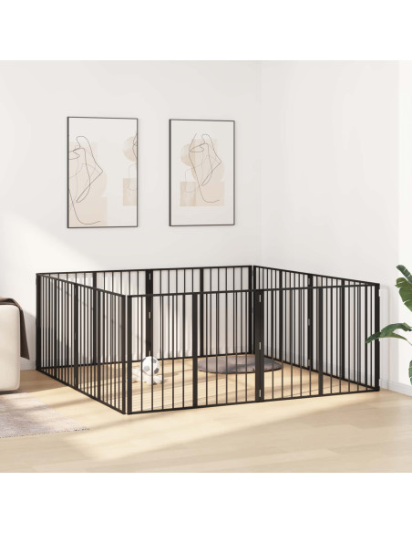 Cancello per cani 8 pcs Nero 100 x 80 cm Acciaio zincato