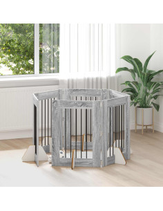 Cancello per cani con supporti 6 pcs Grigio Sonoma 60 x 80 cm