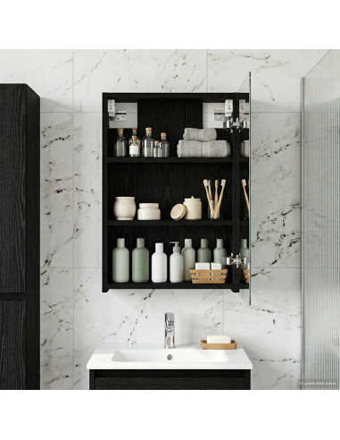 Mobiletto per specchio da bagno Rovere Nero 40 x 10,5 x 60,5 cm