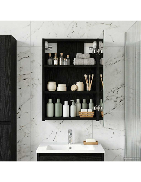 Mobiletto per specchio da bagno Rovere Nero 40 x 10,5 x 60,5 cm