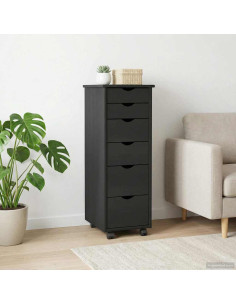 Mobile con Ruote Nero 34 x 39 x 93,5 cm Legno di Pino Massello