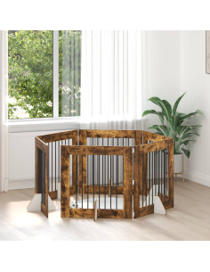 Cancello per cani con supporti 6 pcs Rovere Fumo 80 x 80 cm