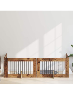 Cancello per cani con supporti 4 pcs Legno antico 100 x 60 cm