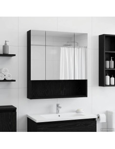 Mobiletto per specchio da bagno Rovere Nero 60 x 14.5 x 70 cm