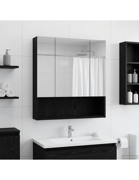 Mobiletto per specchio da bagno Rovere Nero 60 x 14.5 x 70 cm