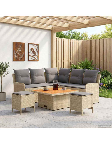 Set di Mobili 6 pcs Beige e Grigio Chiaro Rattan in PE