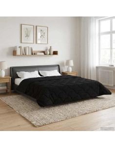 Duvet Invernale Nero 200 x 220 cm Microfibra e Fleece Teddy