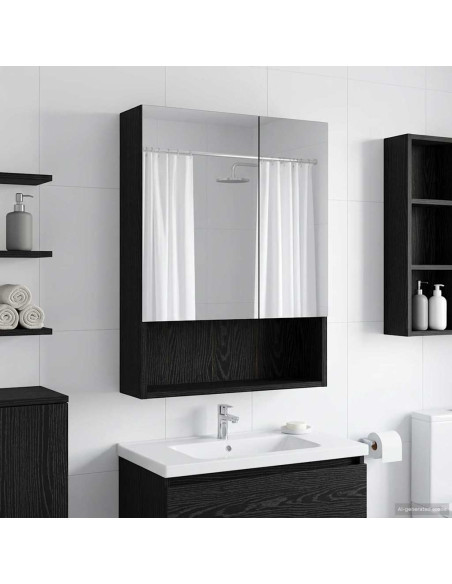 Mobiletto per specchio da bagno Rovere Nero 50 x 14,5 x 70 cm