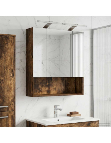 Mobiletto per specchio da bagno Rovere fumé 60 x 14.5 x 70 cm