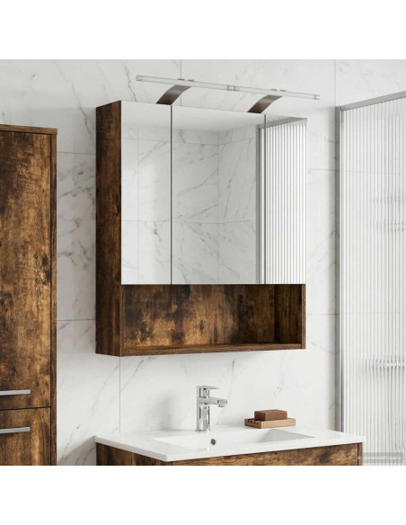 Mobiletto per specchio da bagno Rovere fumé 60 x 14.5 x 70 cm