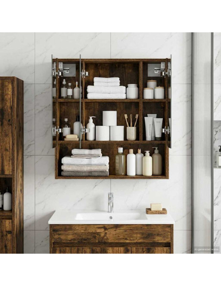 Mobiletto per specchio da bagno Rovere fumé 60 x 14.5 x 70 cm