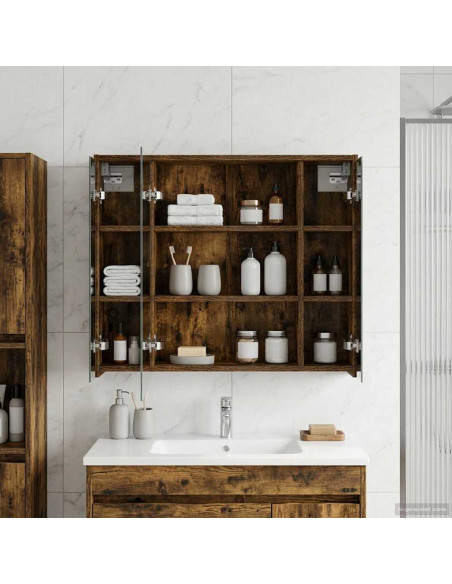 Mobiletto per specchio da bagno Rovere fumé 73,5 x 16 x 62,5 cm