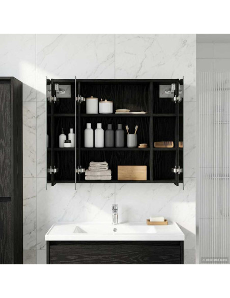 Mobiletto per specchio da bagno Rovere Nero 73,5 x 16 x 62,5 cm