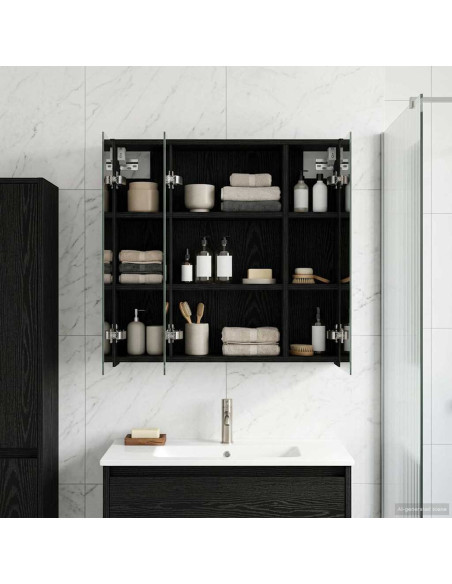 Mobiletto per specchio da bagno Rovere Nero 63,5 x 16 x 62,5 cm