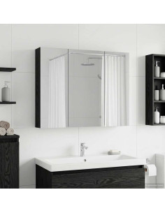 Mobiletto per specchio da bagno Rovere Nero 100 x 14,5 x 70 cm