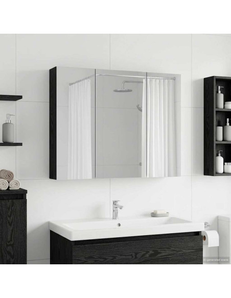 Mobiletto per specchio da bagno Rovere Nero 100 x 14,5 x 70 cm