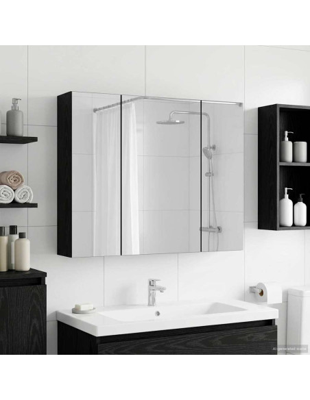 Mobiletto per specchio da bagno Rovere Nero 60 x 14,5 x 50 cm