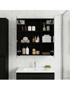 Mobiletto per specchio da bagno Rovere Nero 60 x 14,5 x 70 cm