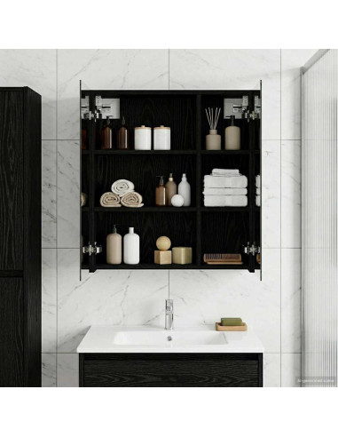 Mobiletto per specchio da bagno Rovere Nero 60 x 14,5 x 70 cm