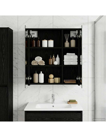 Mobiletto per specchio da bagno Rovere Nero 60 x 14,5 x 70 cm