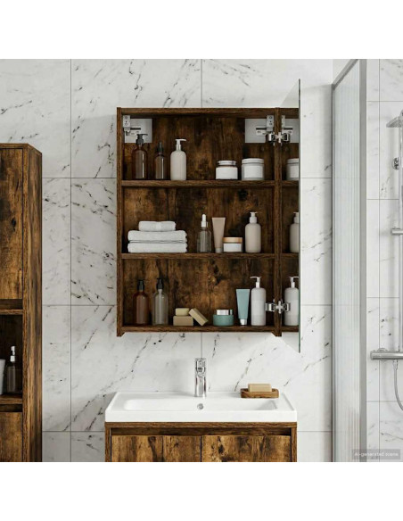 Mobiletto per specchio da bagno Rovere fumé 50 x 14,5 x 70 cm