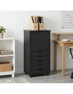 Mobile con Ruote Grigio 53 x 39 x 103 cm Legno di Pino Massello