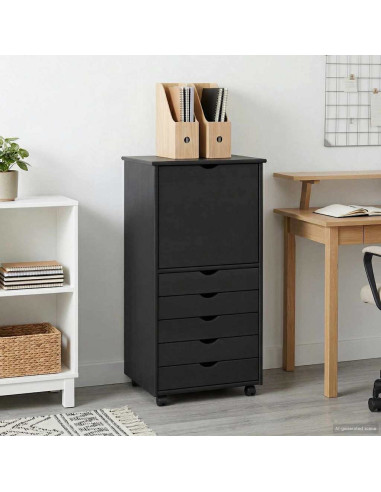 Mobile con Ruote Grigio 53 x 39 x 103 cm Legno di Pino Massello