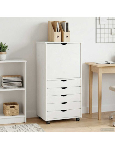 Mobile con Ruote Bianco 53 x 39 x 103 cm Legno di Pino Massello