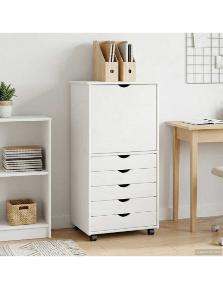 Mobile con Ruote Bianco 53 x 39 x 103 cm Legno di Pino Massello