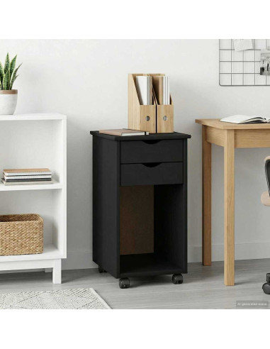Mobile con Ruote Nero 34 x 39 x 65,5 cm Legno di pino massiccio
